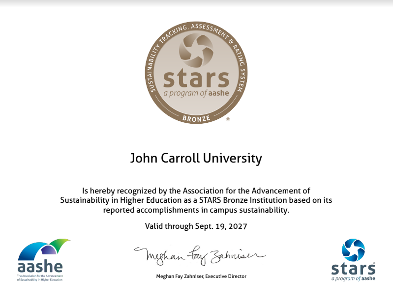 The Association for the Advancement for Sustainability in Higher Education (AASHE), has commended JCU for completing the Sustainability Tracking, Assessment & Rating System (STARS) reporting process and earning a STARS Bronze rating. We hope this report will be useful in advancing sustainability at JCU and showcasing the efforts we already achieved. We look forward to our continued involvement as a STARS participant and a member of the AASHE community.