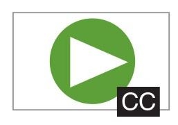 play button symbol with closed captioning symbol