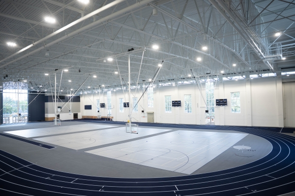Track and multi-purpose courts inside JCU's new field house