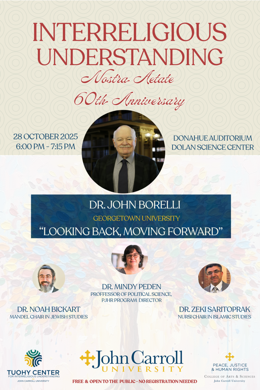 event poster with pictures of the speaker and the discussants