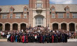 Students and faculty gathered in front of St Ignatius Hall for new student Convocation 