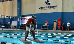 JCU student participating in Walking on Water challenge