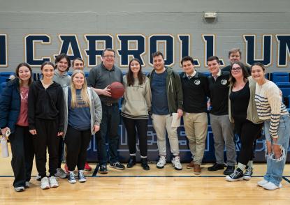 WJCU Radio Station team at Senior Night for JCU men's basketball 