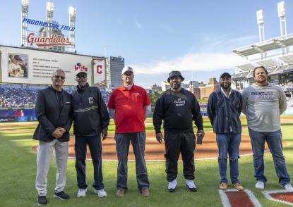 John Paul Robinson with other MLB Grant recipients at a Cleveland Guardians game on Memorial Day 2025. 