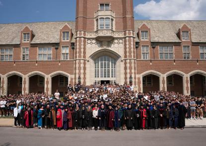 Students and faculty gathered in front of St Ignatius Hall for new student Convocation 