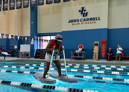 JCU student participating in Walking on Water challenge