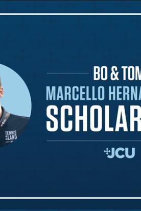 Sam Herr ’26 recipient of the Bo & Tom – Marcello A. Hernández ’19 Scholarship at John Carroll University.